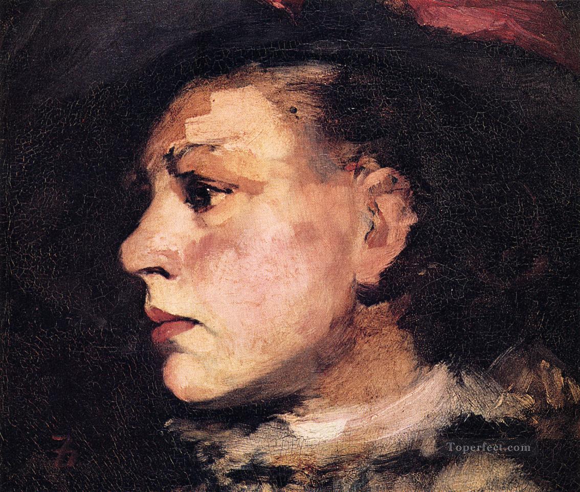 帽子をかぶった少女の横顔の肖像画 フランク・デュベネック油絵